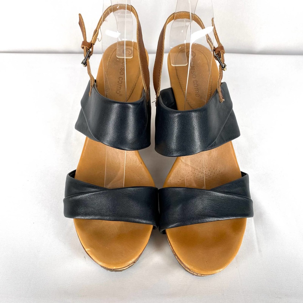 Corso Como Cork Wedge Sandals Black Brown Leather Platform Colorblock 8.5 - Picture 3 of 9